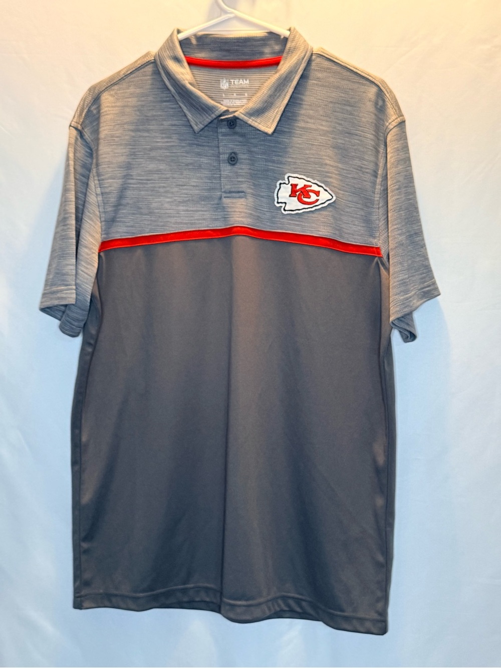 NFL Gray Polo with Red Accent and Kansas City Chiefs Patch